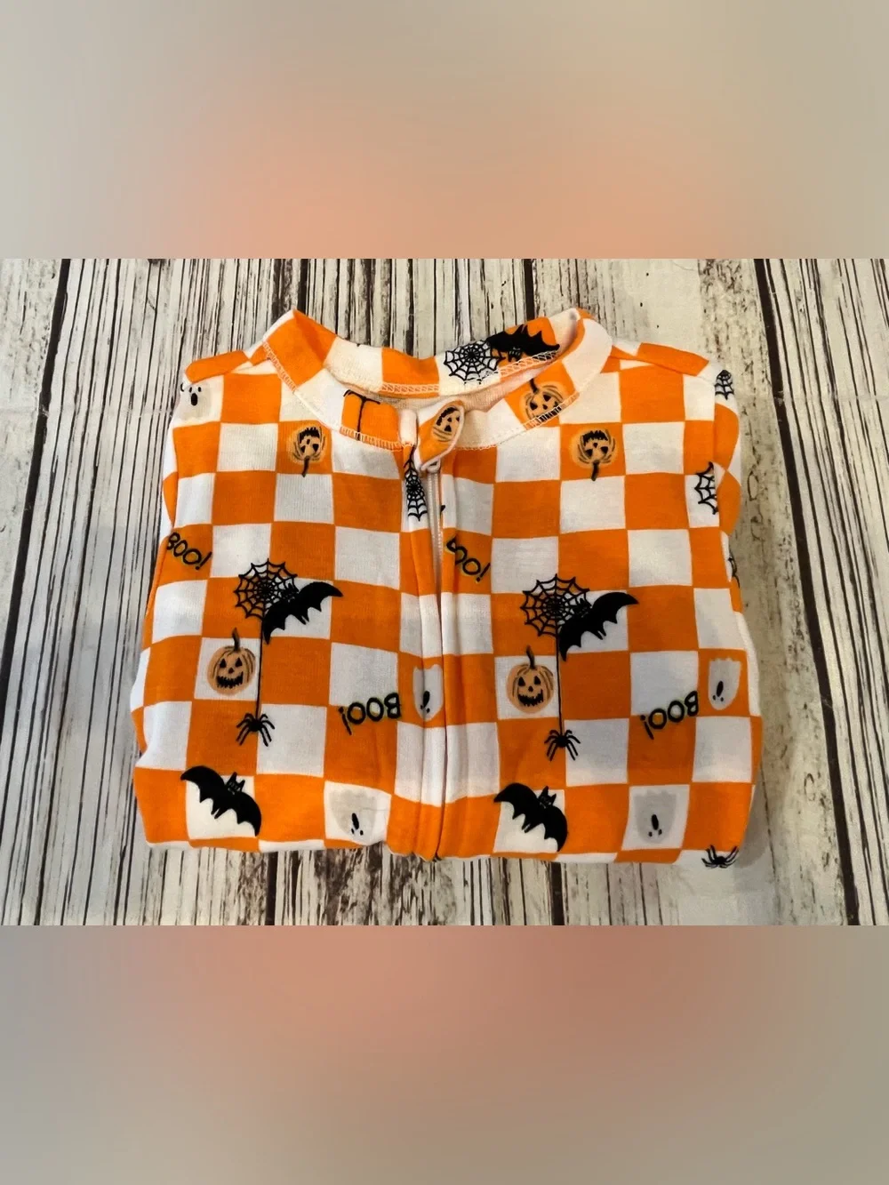 Halloween Checked Footed Pajamas Romper Boy's 3-6 Months Old Navy Fall Wear